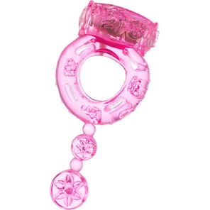  Розовое эрекционное кольцо с вибратором и хвостом 