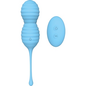  Голубые вагинальные виброшарики BEEHIVE с пультом ДУ 