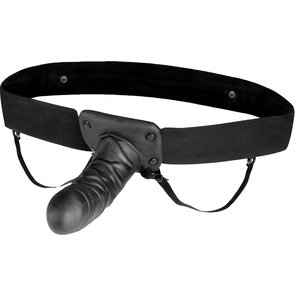  Чёрный полый страпон с вибрацией Unisex Vibrating Hollow Strap-On 14 см 