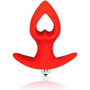  Красная анальная вибровтулка-сердечко с ограничителем 8 см 