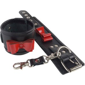  Черные наручники с красными лаковыми бантами 