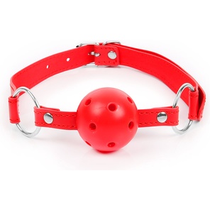  Красный кляп-шарик на регулируемом ремешке с кольцами 