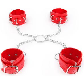  Комплект красных наручников и оков на металлических креплениях с кольцом 