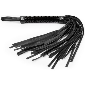  Черная гладкая плеть-флоггер с ручкой 40 см 