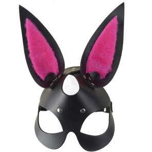 Черная маска Зайка с розовыми меховыми вставками 