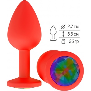  Красная анальная втулка с разноцветным кристаллом 7,3 см 