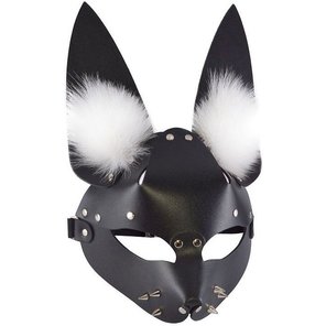  Черная маска Зайка с меховыми ушками 