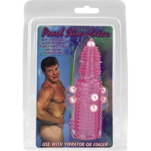  Розовая эластичная насадка на пенис с жемчужинами, точками и шипами Pearl Stimulator 11,5 см 