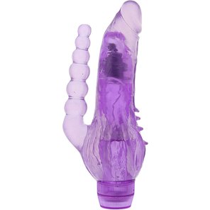  Фиолетовый вибратор для вагинально-анальной стимуляции JELLY JOY CRYSTAL COX PURPLE 19 см 