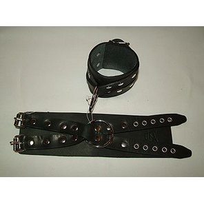  Чёрные кожаные наручники Крест без подкладки 