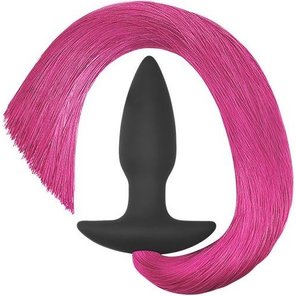  Черная анальная пробка с розовым хвостом Silicone Anal Plug with Pony Tail 
