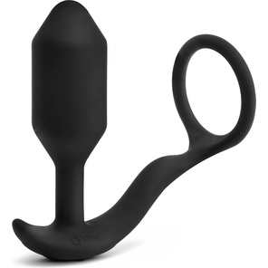  Черная анальная вибропробка с эрекционным кольцом Vibrating Snug Tug M 