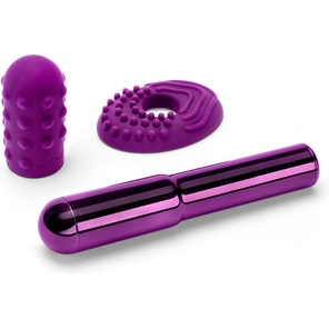  Фиолетовый жезловый вибратор Le Wand Grand Bullet с двумя нежными насадками 