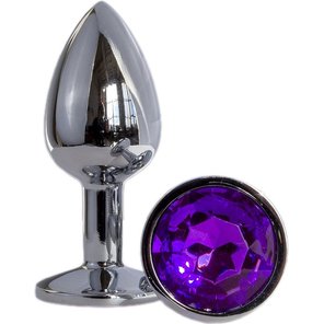  Металлическая анальная втулка с фиолетовым кристаллом 7,2 см 