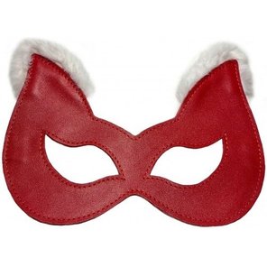  Красная маска из натуральной кожи с белым мехом на ушках 
