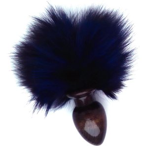  Черная анальная пробка с синим заячьим хвостом 8 см 