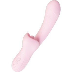  Розовый вибратор-кролик с ласкающим язычком Orali 22 см 