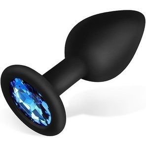  Черная силиконовая анальная втулка с синим кристаллом 7,3 см 