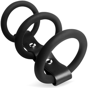  Черное тройное эрекционное кольцо с ремешком 