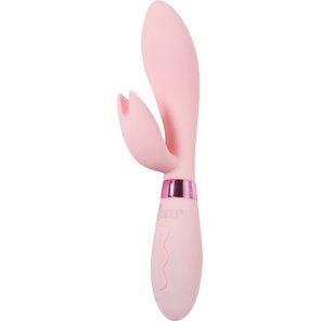  Нежно-розовый вибратор-кролик с независимыми моторчиками Indeep Malena 21,5 см 