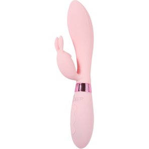  Нежно-розовый вибратор-кролик с независимыми моторчиками Indeep Theona 21,5 см 