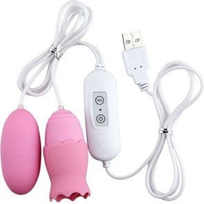  Розовые, работающие от USB виброяйца классическое и с подвижным язычком 