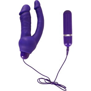  Фиолетовый анально-вагинальный вибратор с выносным блоком управления 16 см 