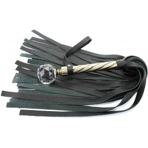  Черная плеть с широкими хлыстами и металлической ручкой с кристаллом 60 см 