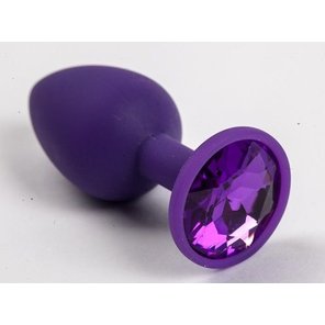  Фиолетовая силиконовая анальная пробка с фиолетовым стразом 7,1 см 