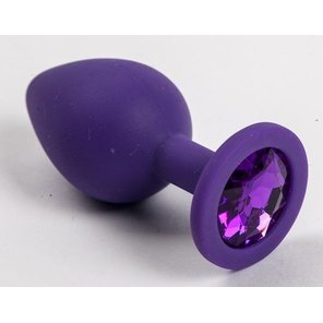  Фиолетовая силиконовая анальная пробка с фиолетовым стразом 8,2 см 