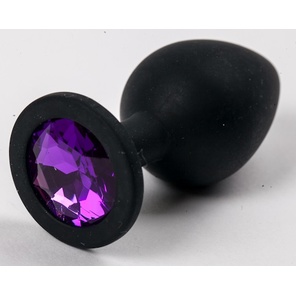  Черная силиконовая анальная пробка с фиолетовым кристаллом 9,5 см 