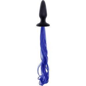  Чёрная анальная пробка с синим хвостом Unicorn Tails Blue 