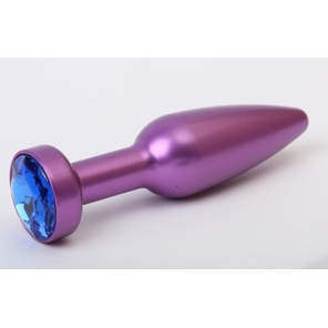  Фиолетовая анальная пробка с синим стразом 11,2 см 