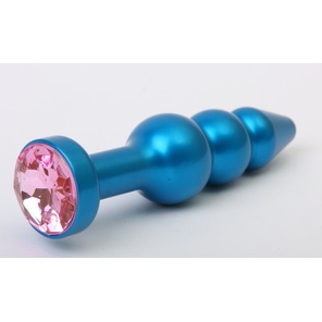  Синяя фигурная анальная пробка с розовым кристаллом 11,2 см 