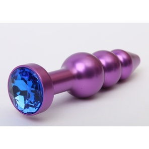  Фиолетовая фигурная анальная ёлочка с синим кристаллом 11,2 см 