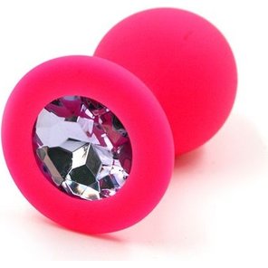  Розовая силиконовая анальная пробка с розовым кристаллом 7 см 