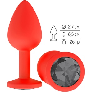  Красная анальная втулка с чёрным кристаллом 7,3 см 