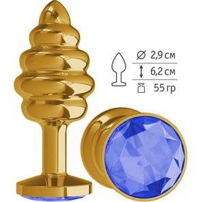  Золотистая пробка с рёбрышками и синим кристаллом 7 см 