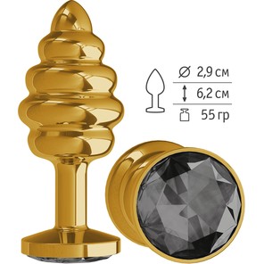  Золотистая пробка с рёбрышками и черным кристаллом 7 см 