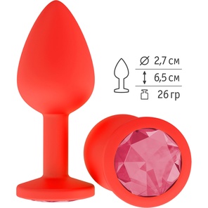  Красная анальная втулка с малиновым кристаллом 7,3 см 