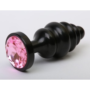  Черная фигурная анальная пробка с розовым кристаллом 8,2 см 