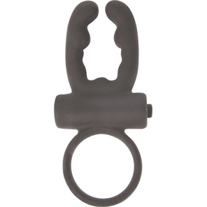  Чёрное эрекционное кольцо с вибрацией и рожками Sex Expert 