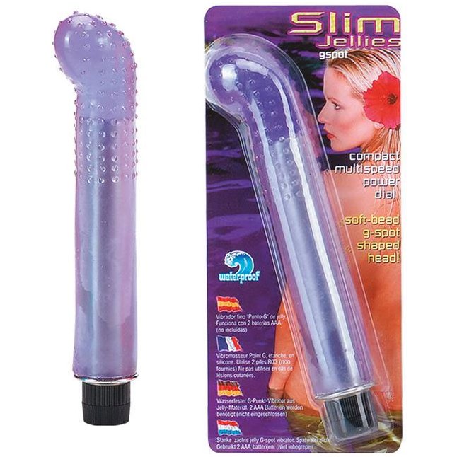 Водонепроницаемый фиолетовый массажер G-точки SLIM JELLY G-SPOT VIBRATOR - 15,2 см