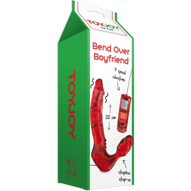 Безремневой вагинальный страпон с вибратором Bend Over Boyfriend Red - 21 см - Classics. Фотография 3.