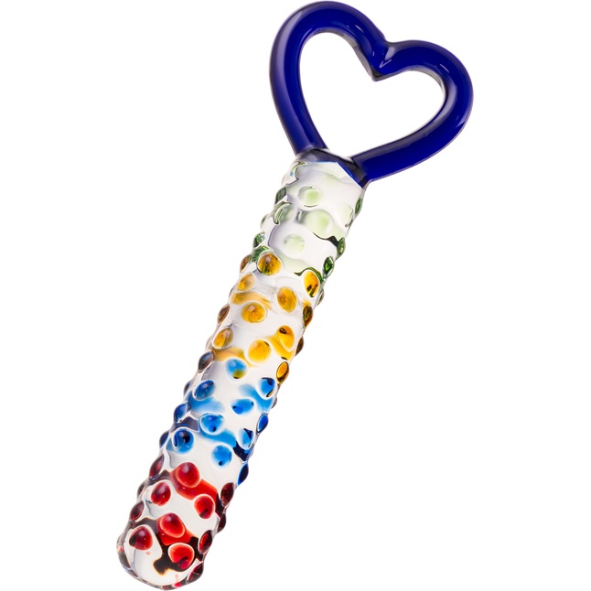 Стеклянный фаллос с ручкой-сердцем - 25 см - Sexus Glass
