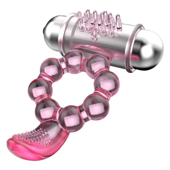 Розовое эрекционное кольцо с вибростимуляцией клитора Baile