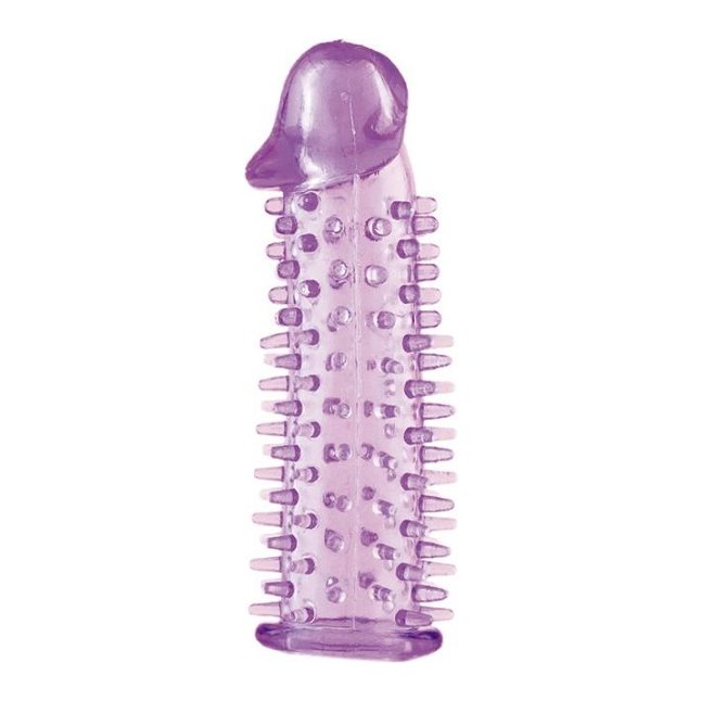 Фиолетовая насадка на половой член с закрытой головкой и шипами - 12,5 см