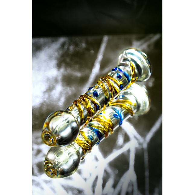 Стеклянный фаллос на подставке с цветными спиралями - 17,5 см - Sexus Glass. Фотография 6.