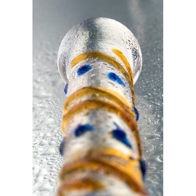 Стеклянный фаллос на подставке с цветными спиралями - 17,5 см - Sexus Glass. Фотография 8.
