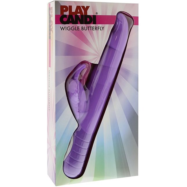 Фиолетовый вибромассажер с клиторальным стимулятором в виде бабочки PLAY CANDI WIGGLE BUTTERFLY - 17 см - Play Candi. Фотография 5.
